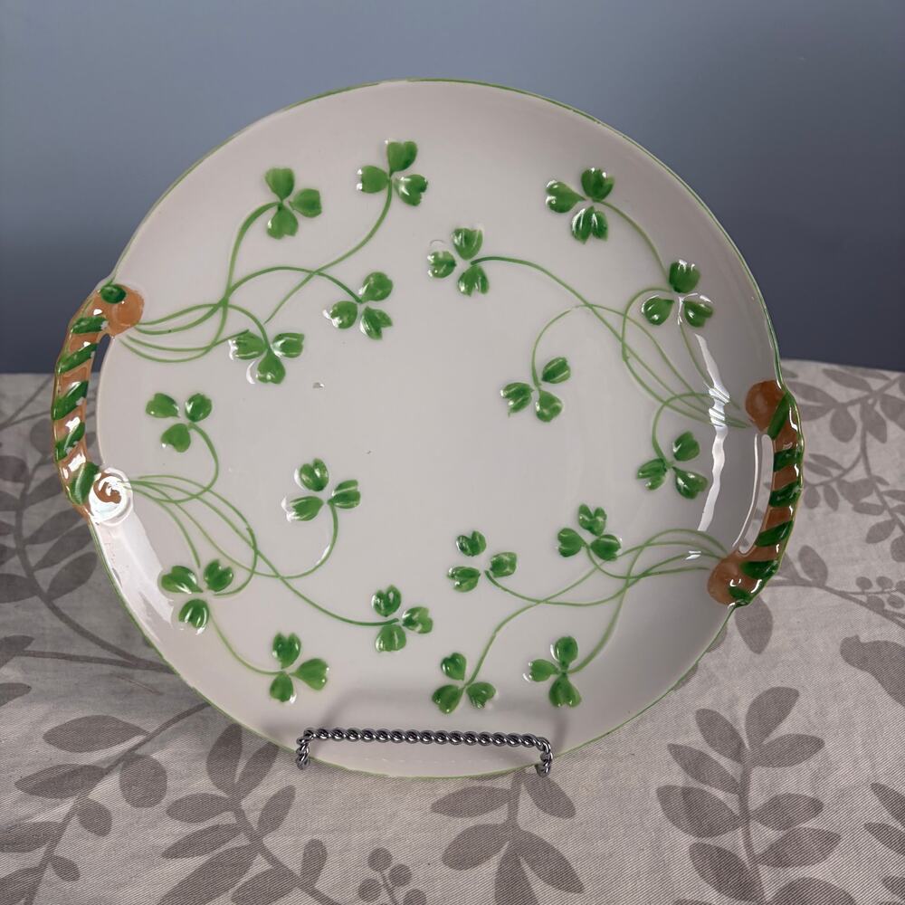 Vintage Shamrock open handled plate Hand painted Erin St Patricks Ireland